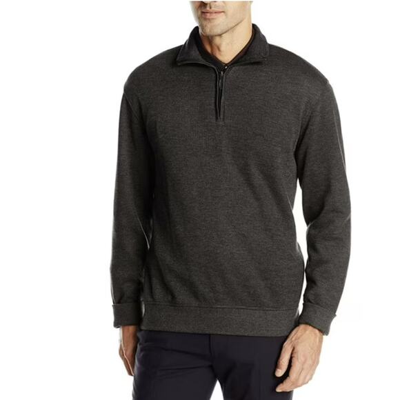 Van Heusen 1/4 Zip Sweater Men's M Gray Modern French Ribbed Long Sleeve Mock - Picture 2 of 9